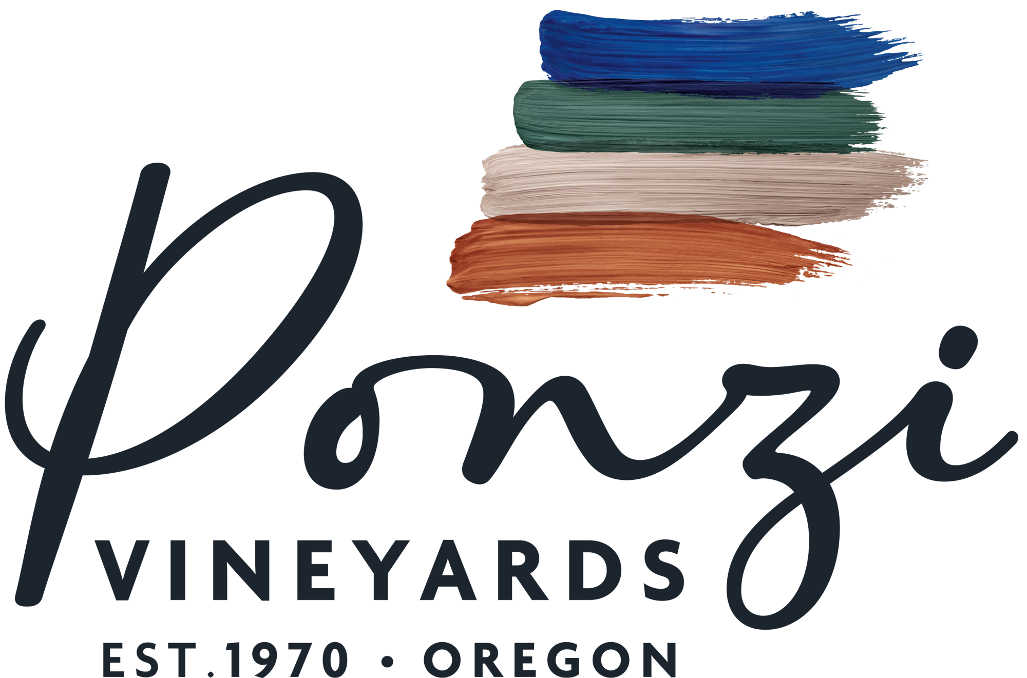 Ponzi Vineyards logo with colorful brush strokes